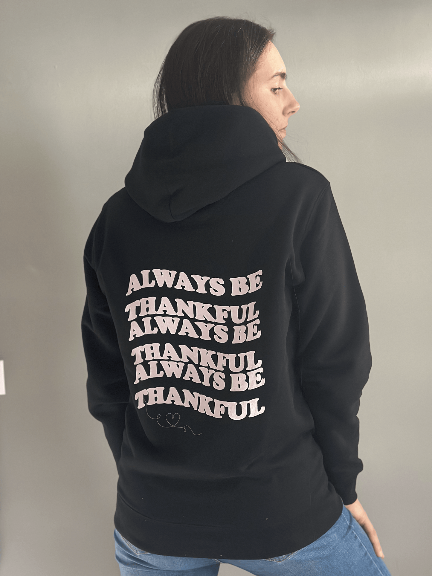 Bio Baumwolle Hoodie vegan fair Nachhaltigkeit Always be thankful Herz Universum Magische Motive