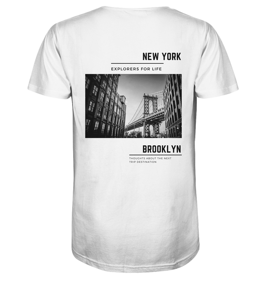 Bio Baumwolle T-Shirt vegan fair Nachhaltigkeit Reisen New York Brooklyn Bridge