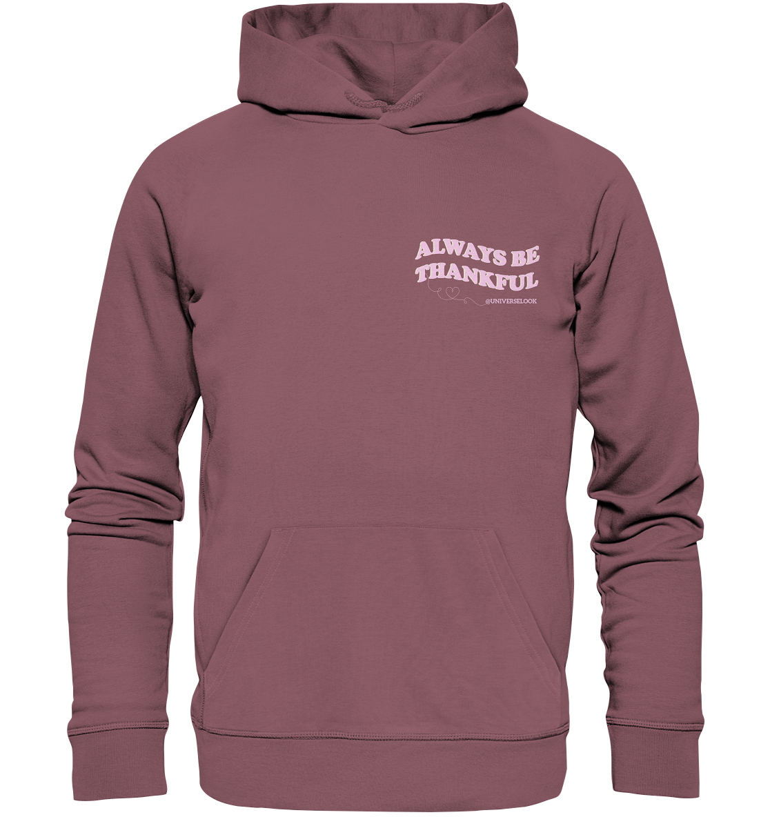 Bio Baumwolle Hoodie vegan fair Nachhaltigkeit Always be thankful Herz Universum Magische Motive